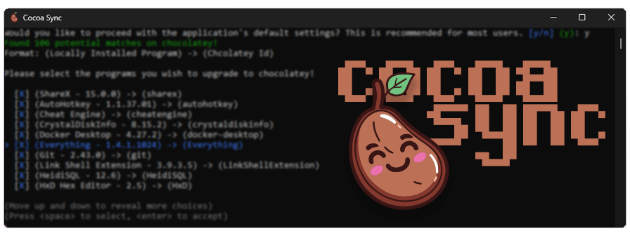 cocoa sync: it brings unmanaged software under chocolatey management image
